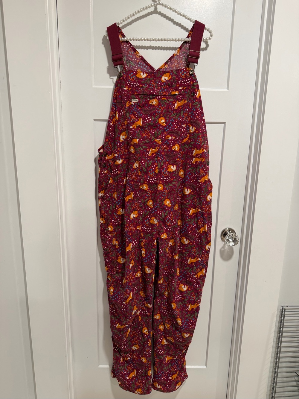 Duluth Trading Co Burgundy Floral & Fox Print Overalls